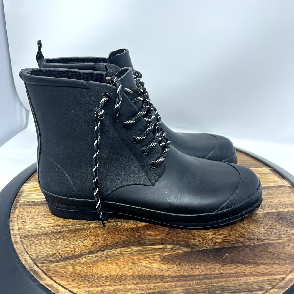 Madewell Rain Boots Women's 9 Lace Up Lugsole Black Rubber